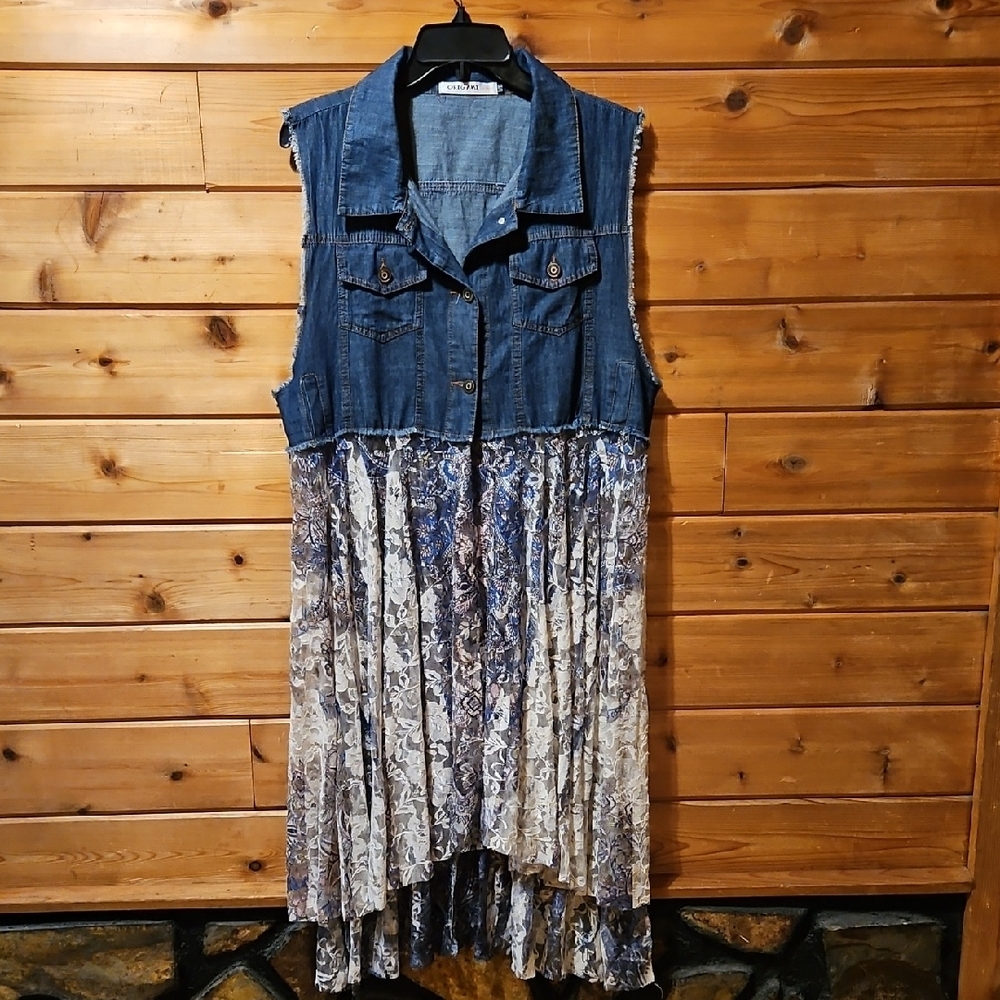 🔷️ New Price! NWOT! ORIGAMI Brand | Denim & Lace Dress |